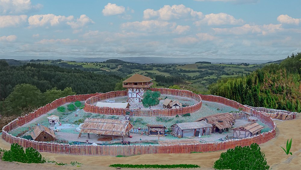 Maquette représentant la Motte Féodale sur son site vers l'An Mille Maquette représentant la Motte Féodale sur son site vers l'An Mille